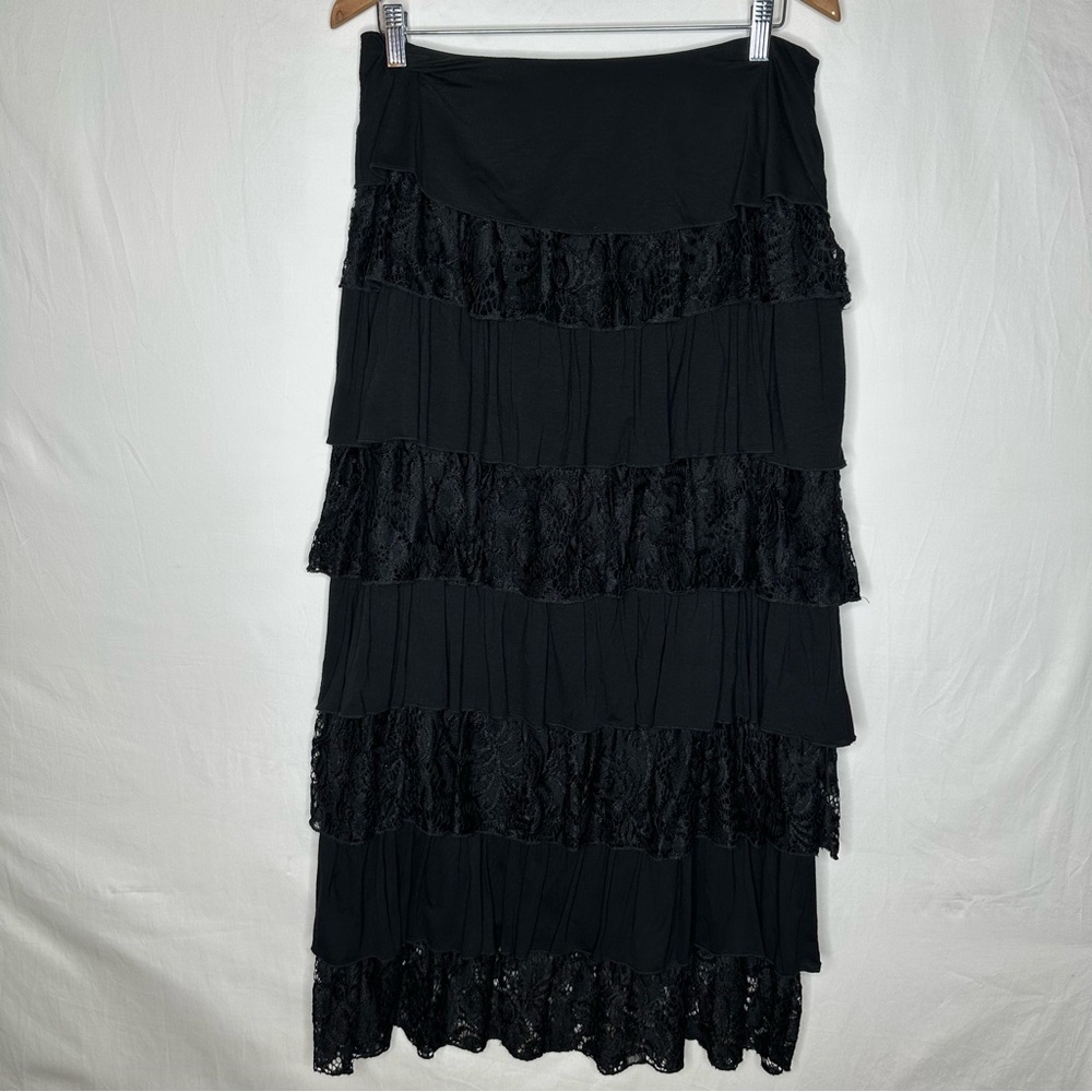 Dainty Jewell's Black & Lace Layered Ruffle Long Skirt